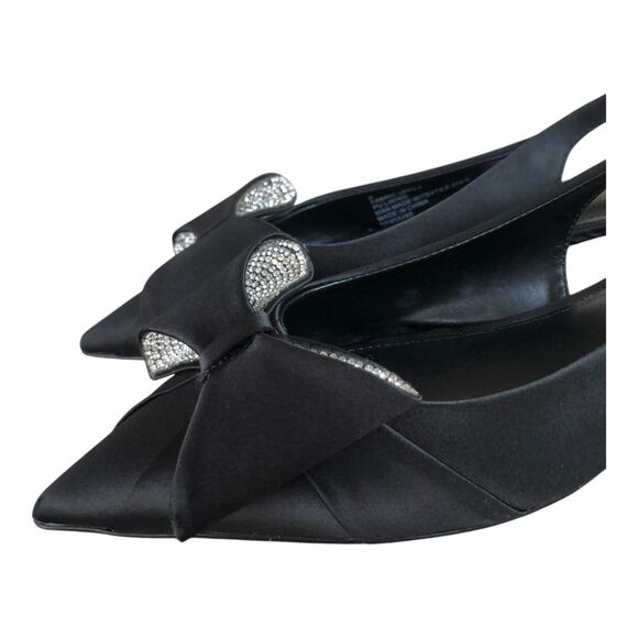 Express Women's Rhinestone Embellished Bow Pointed Toe Slip On Flats Black Sz 8 - Picture 6 of 10